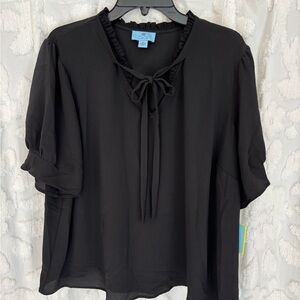 CeCe Black Tie-Front Bow Blouse 2X